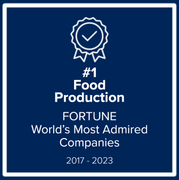 This is a graphic titled, "#1 Food Production FORTUNE's Most Admired Companies"